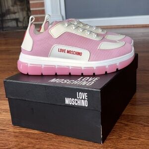 Love Moschino Retro pink platform lace up fashion sneakers size US 9.5